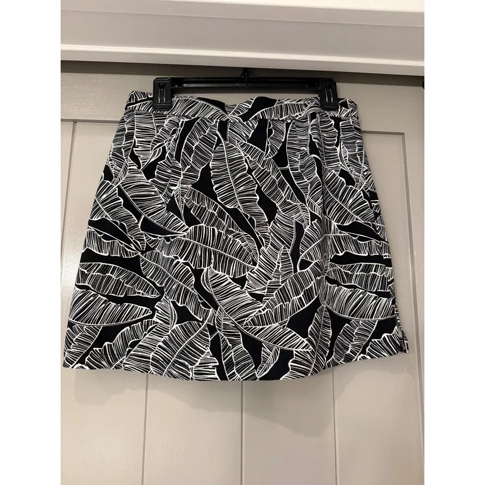 Rafaella Womens Black White‎ Tropical Leaf Print Skort Size S/CH